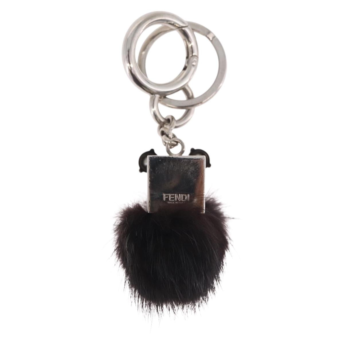 FENDI Key Holder metal Black Silver Auth 214917M