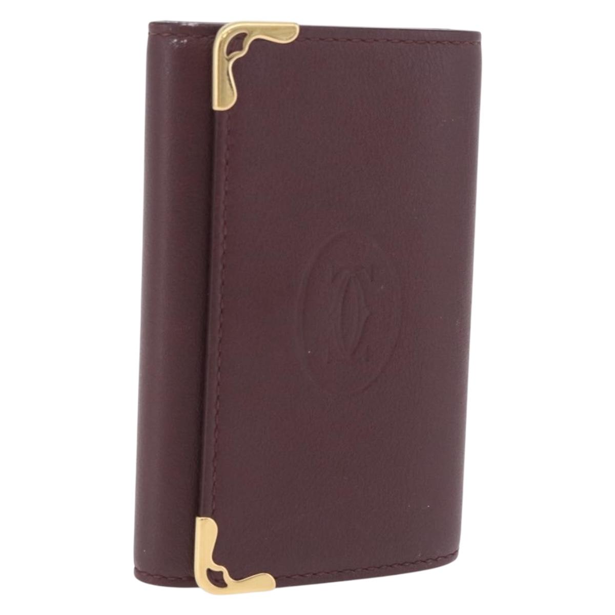 Cartier Must Line Key Case Leather Bordeaux Gold Auth 214918V