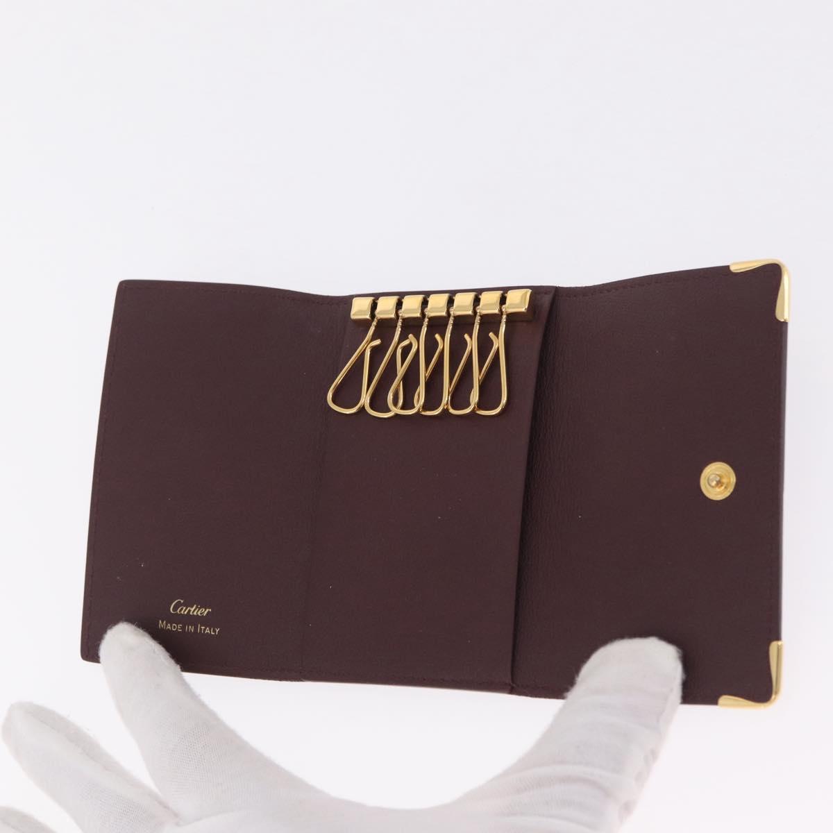 Cartier Must Line Key Case Leather Bordeaux Gold Auth 214918V