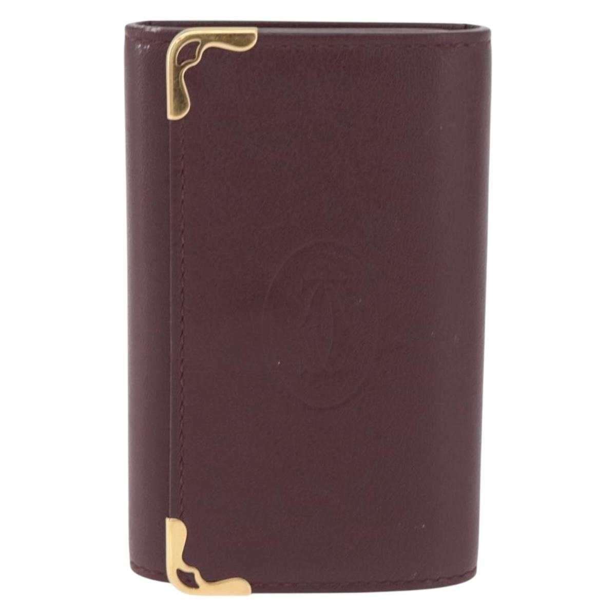 Cartier Must Line Key Case Leather Bordeaux Gold Auth 214918V