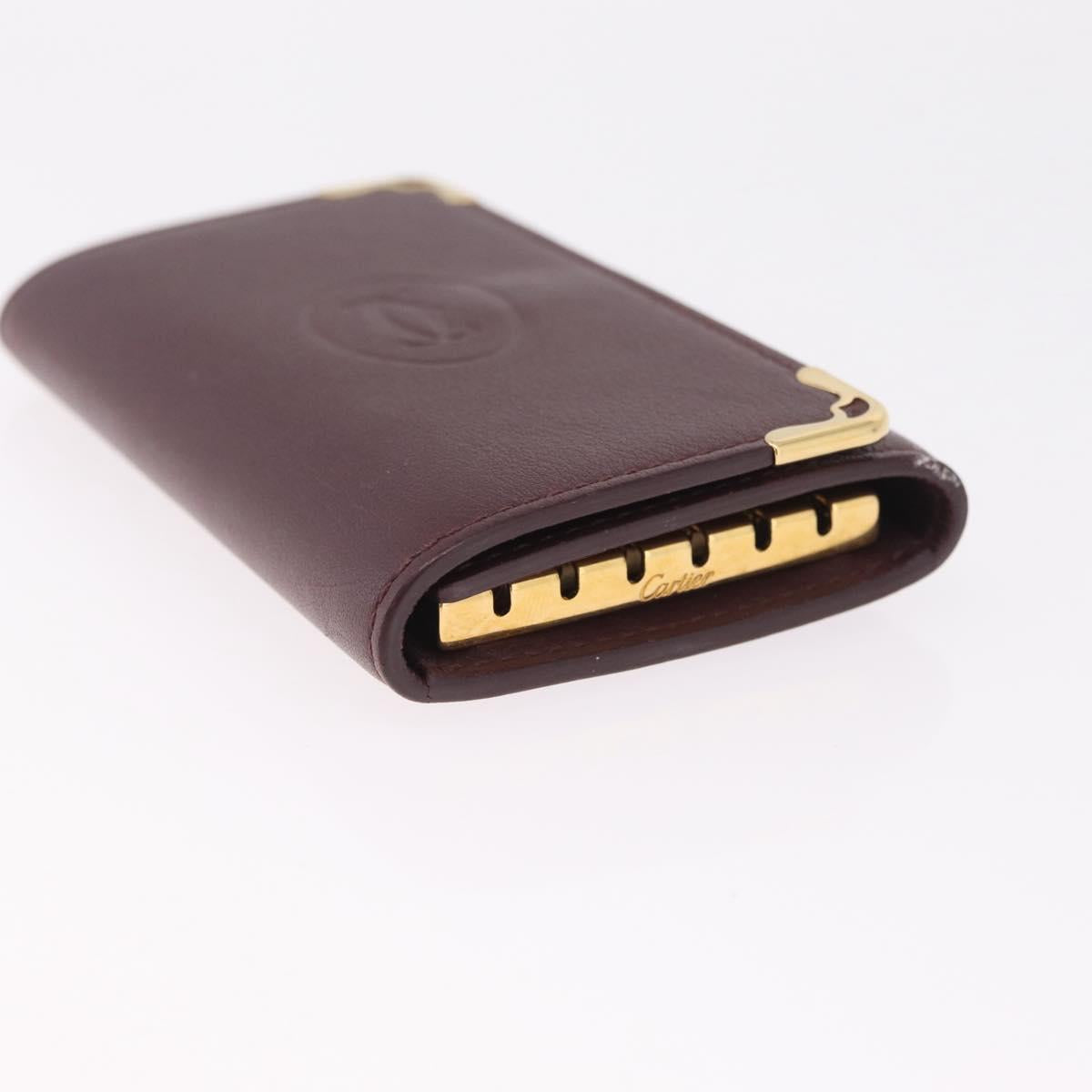 Cartier Must Line Key Case Leather Bordeaux Gold Auth 214918V
