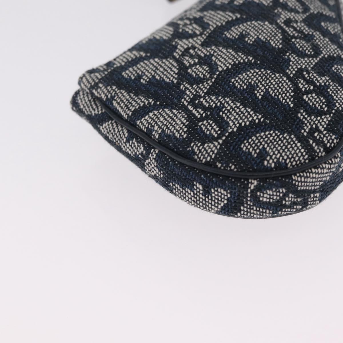 Christian Dior Trotter Canvas saddle Pouch Navy Gold Auth 214920V