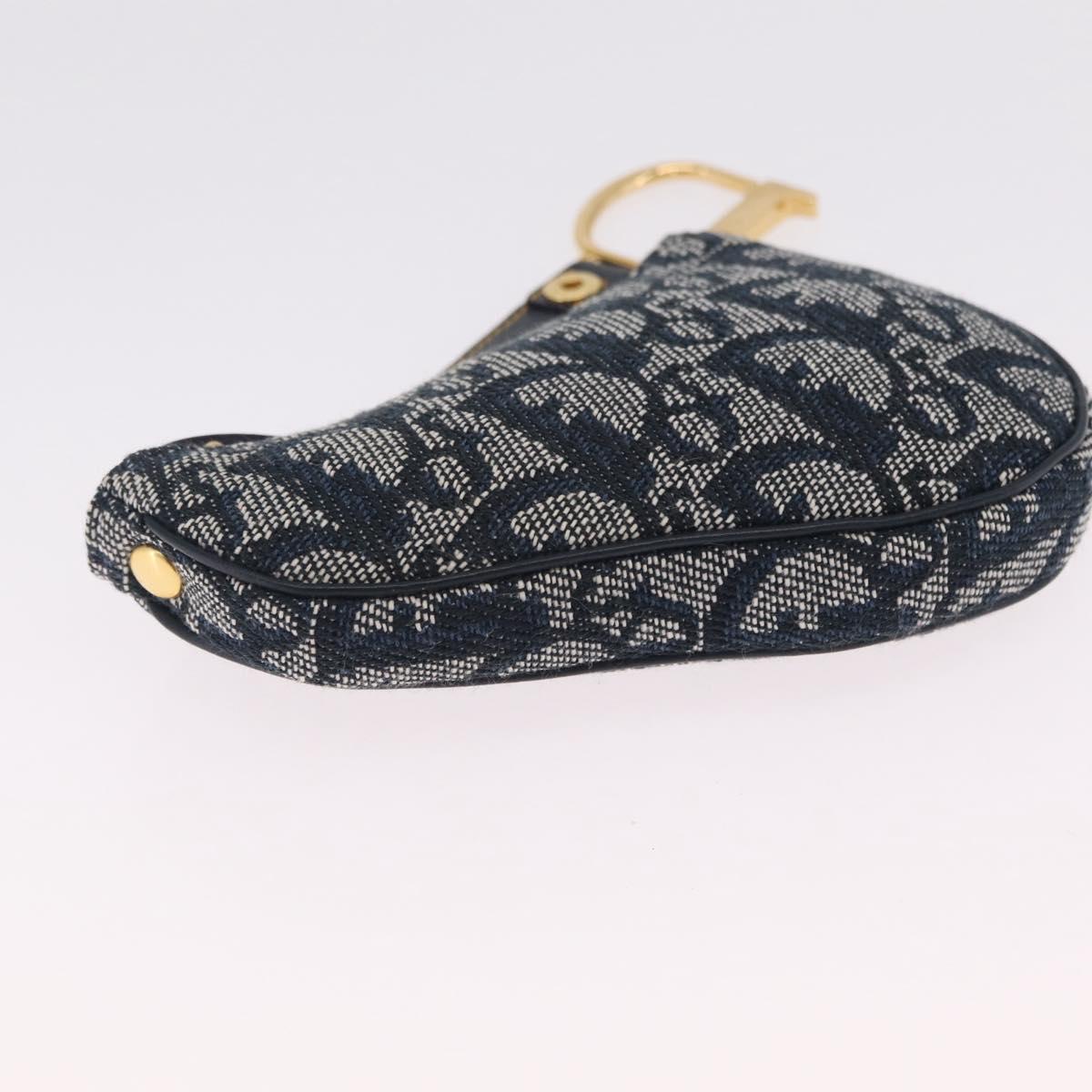 Christian Dior Trotter Canvas saddle Pouch Navy Gold Auth 214920V