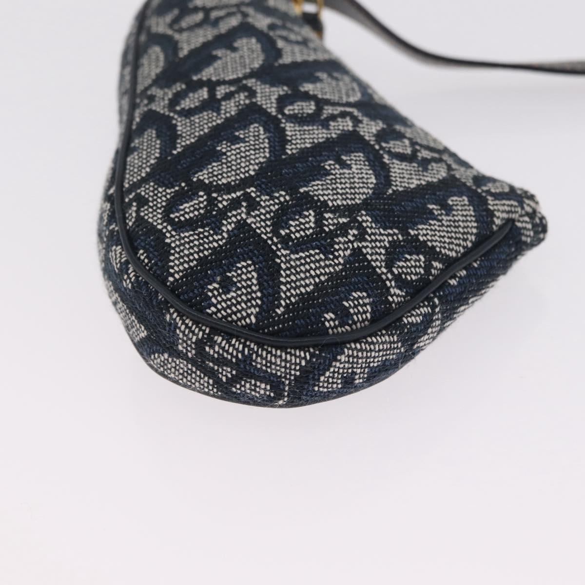 Christian Dior Trotter Canvas saddle Pouch Navy Gold Auth 214920V