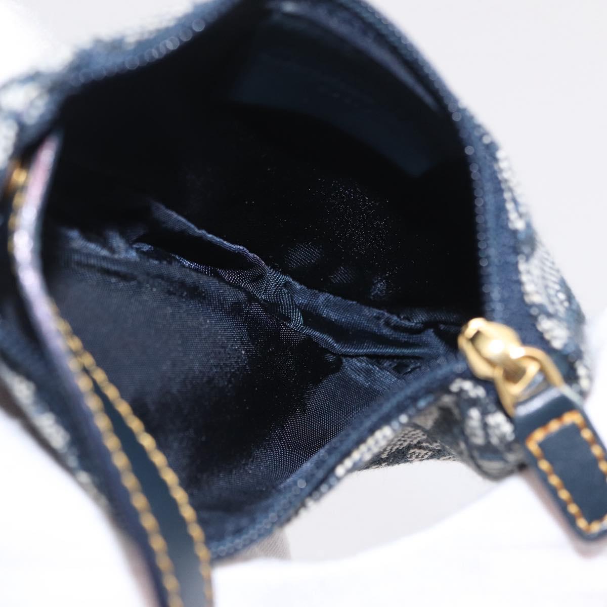 Christian Dior Trotter Canvas saddle Pouch Navy Gold Auth 214920V