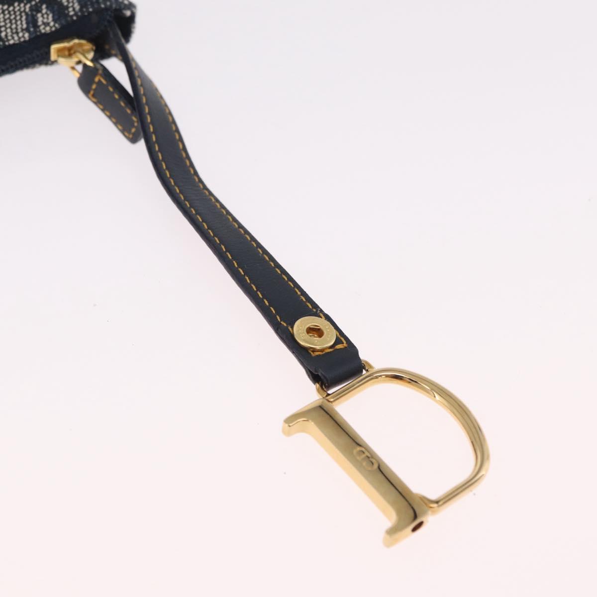 Christian Dior Trotter Canvas saddle Pouch Navy Gold Auth 214920V