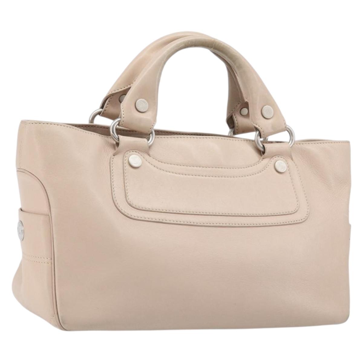 CELINE Boogie Bag Hand Bag Leather Beige Silver Auth 214923