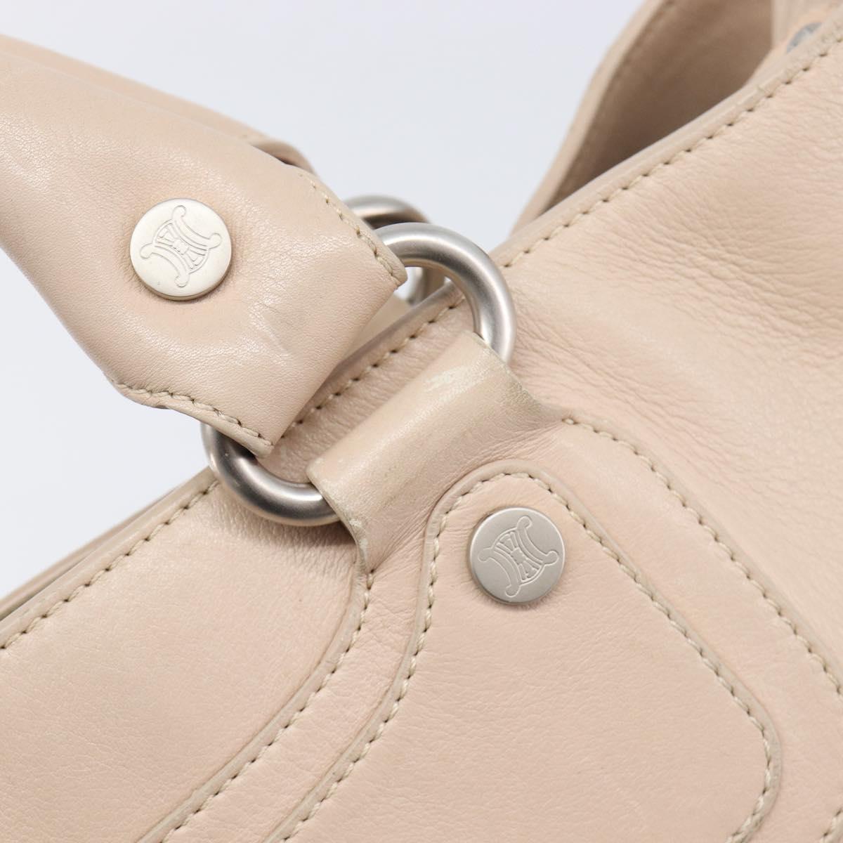 CELINE Boogie Bag Hand Bag Leather Beige Silver Auth 214923