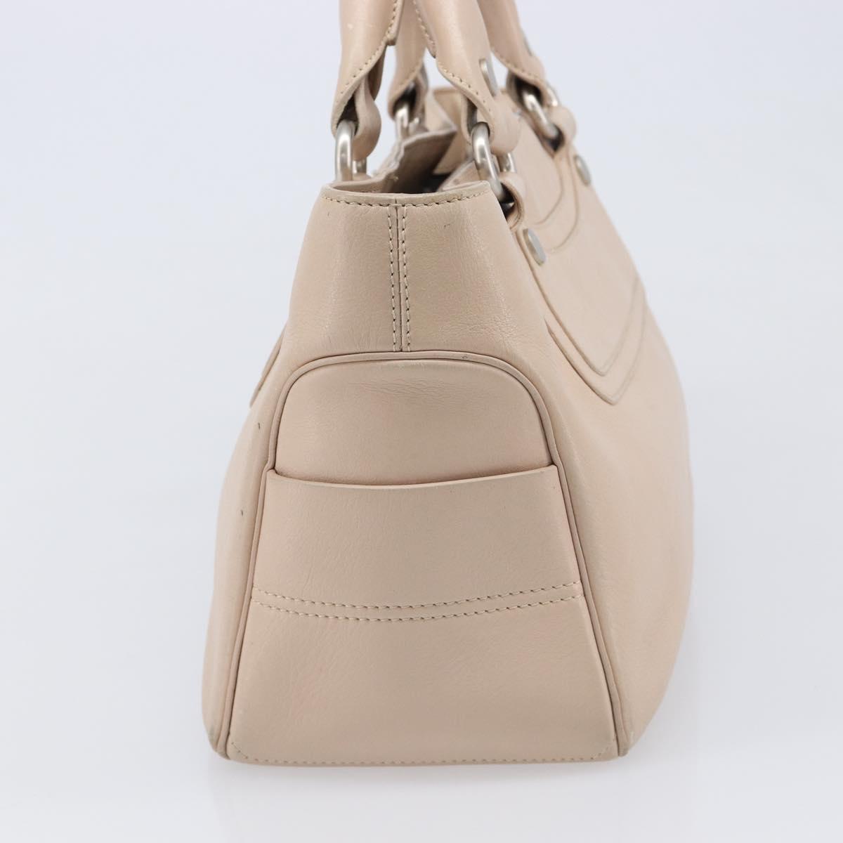 CELINE Boogie Bag Hand Bag Leather Beige Silver Auth 214923