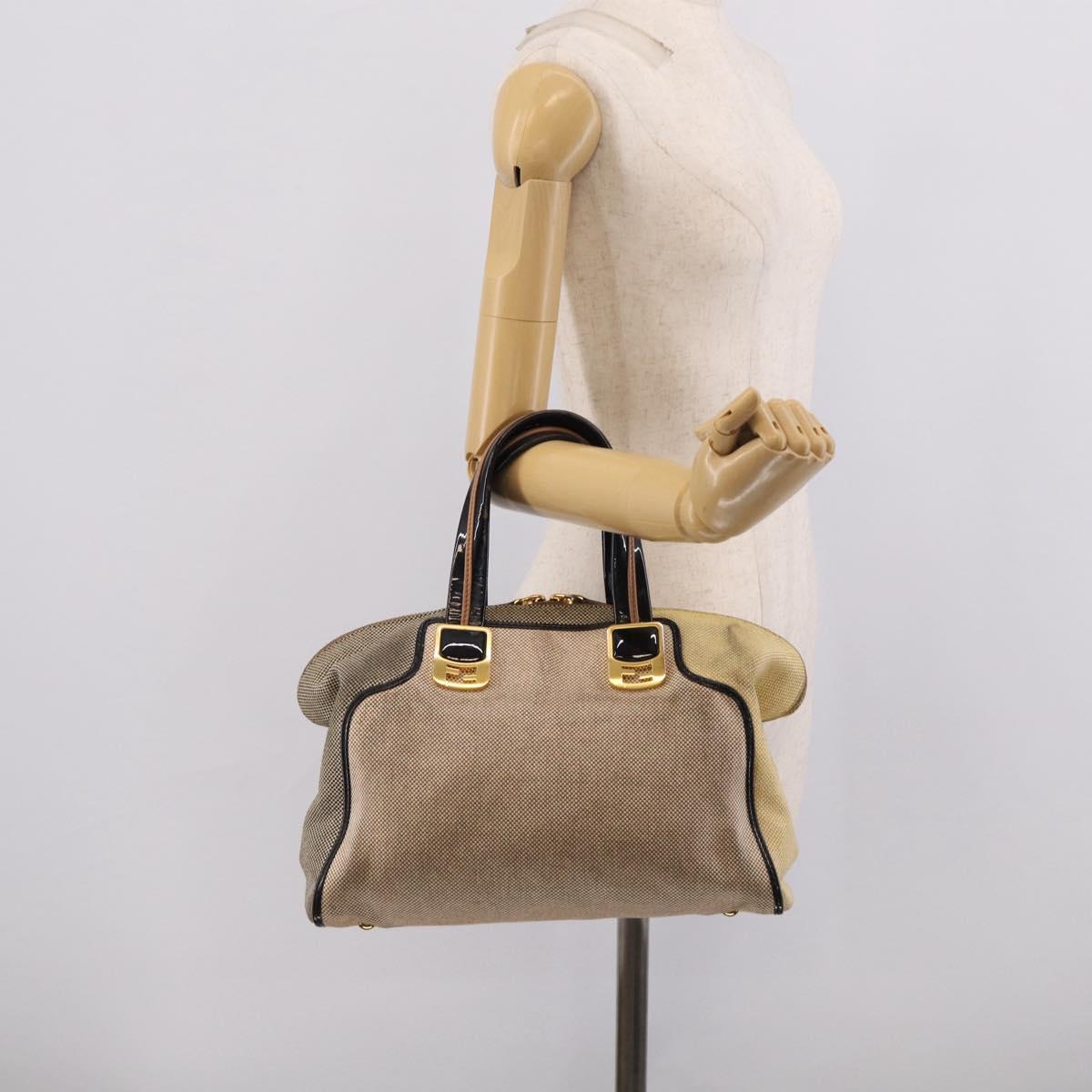 FENDI Chameleon Bag Boston Bag Canvas Beige Gold Auth 214925