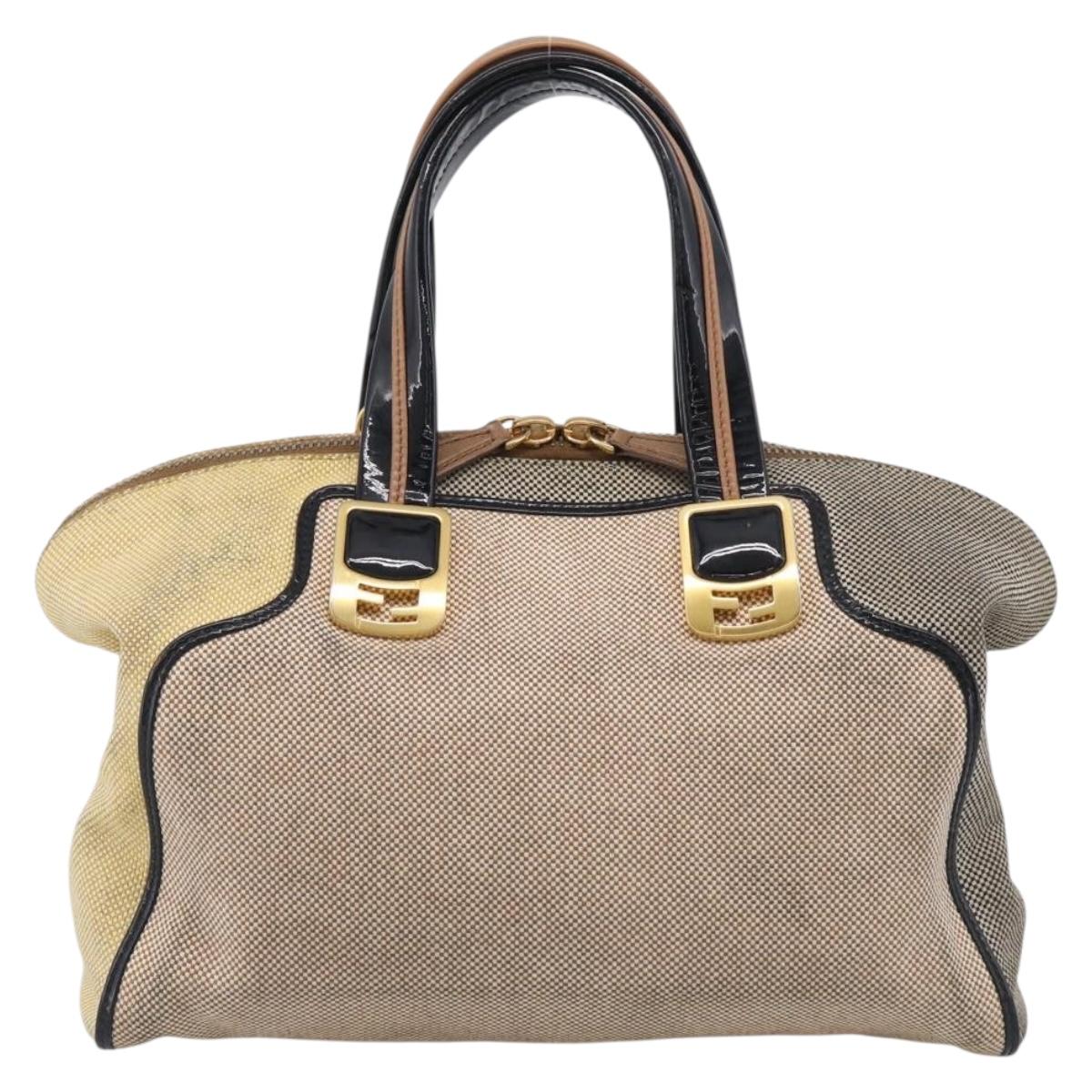 FENDI Chameleon Bag Boston Bag Canvas Beige Gold Auth 214925