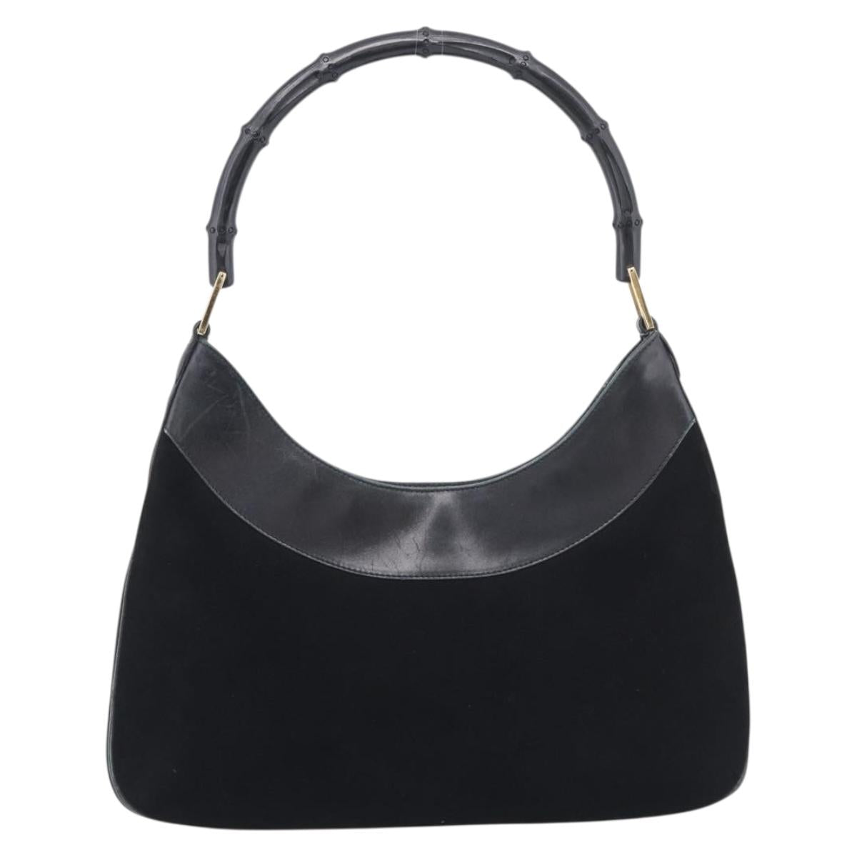GUCCI Bamboo Jackie Shoulder Bag Suede Black Gold 001 4062 Auth 214927A