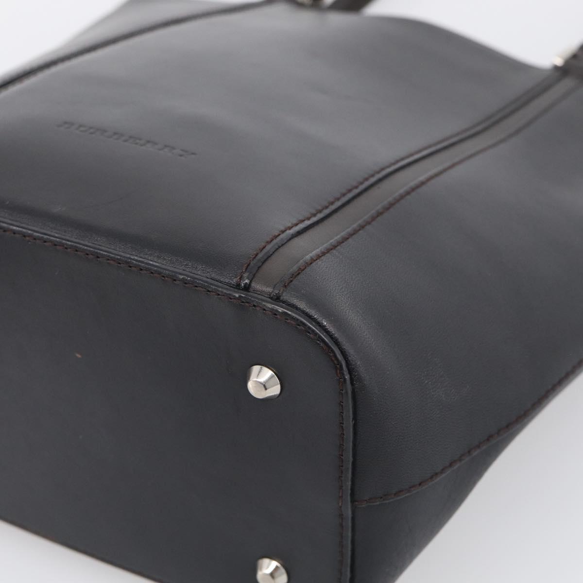 BURBERRY Tote Bag Leather Black Silver Auth 214935