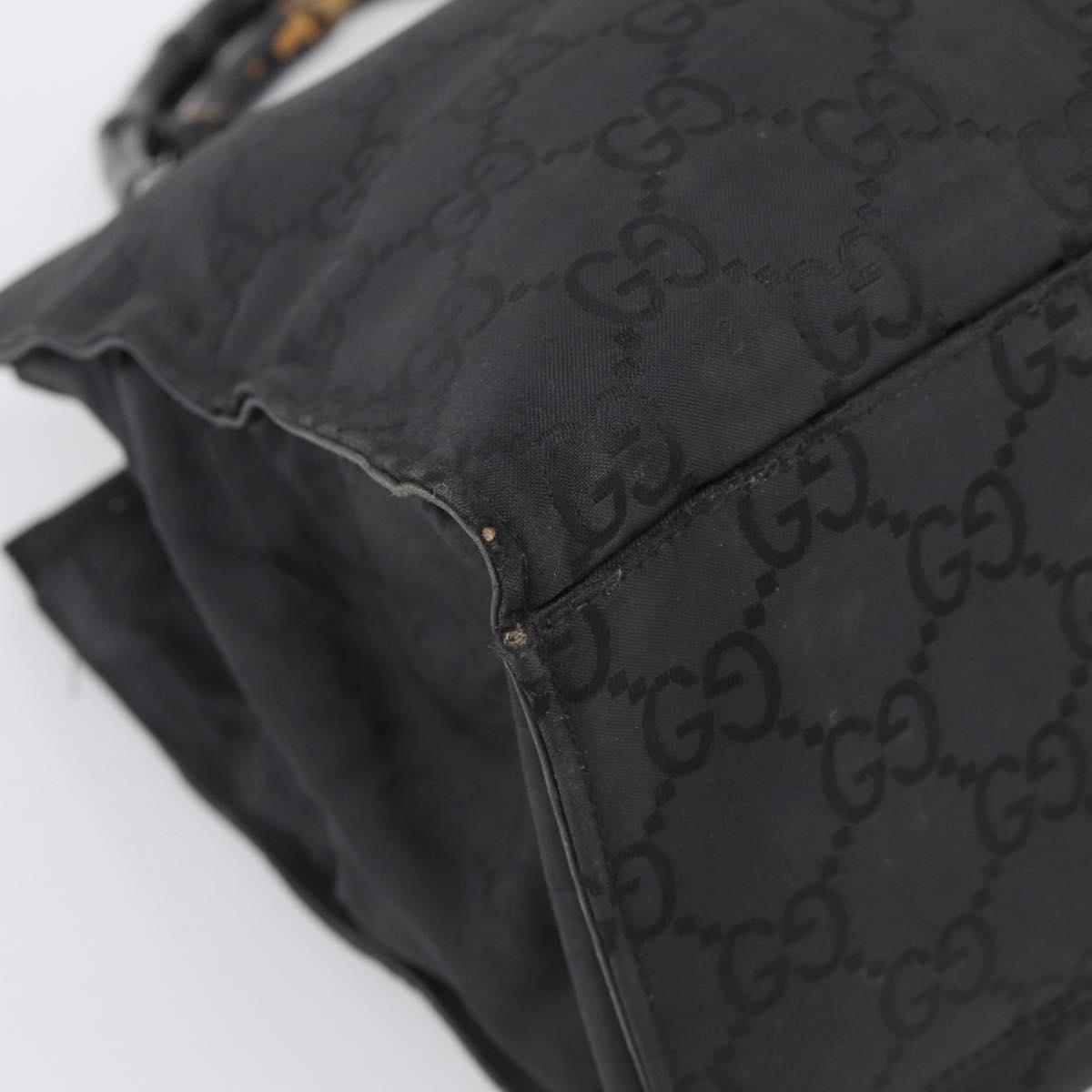 GUCCI GG Canvas Bamboo Hand Bag Nylon Black Silver 002 1010 Auth 214937
