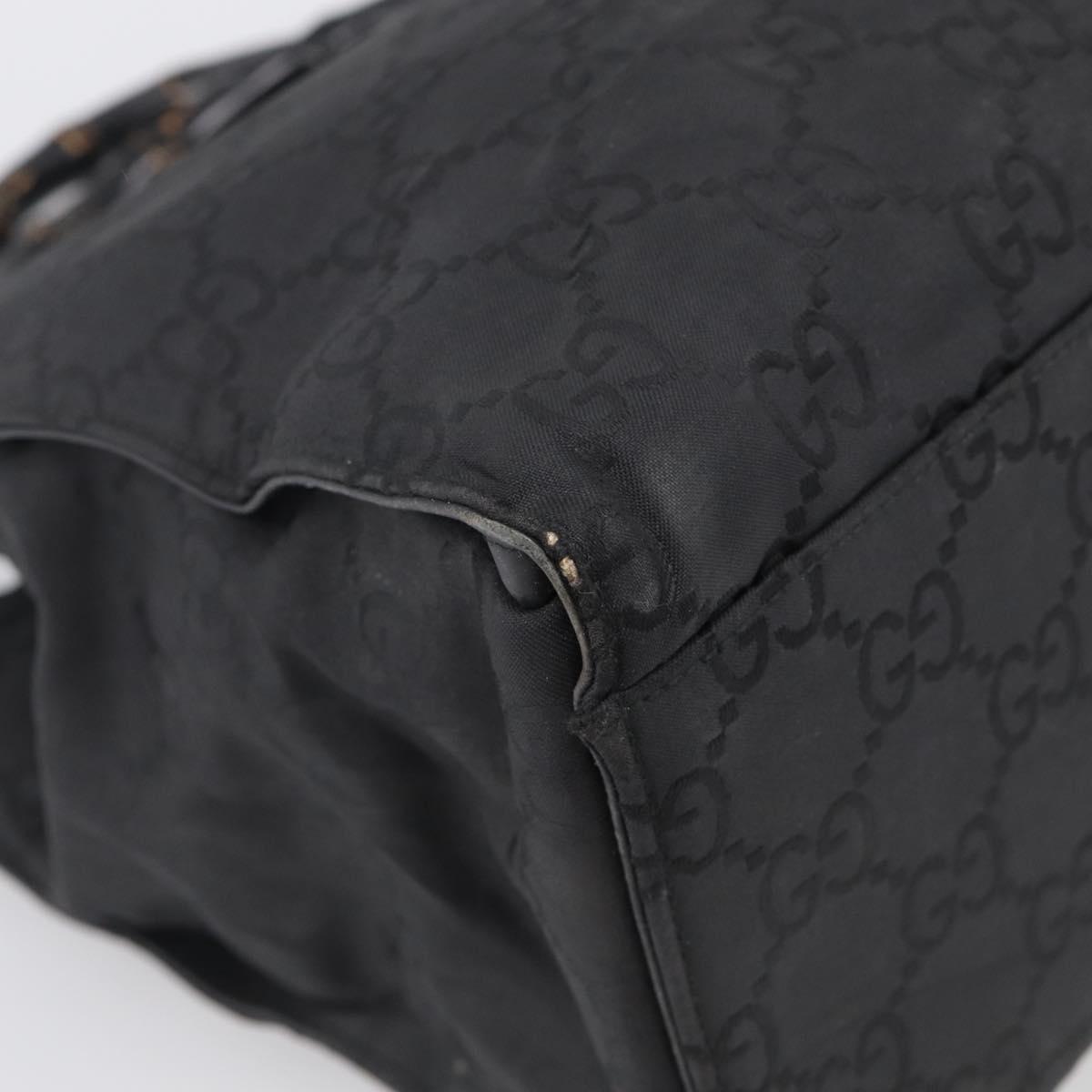 GUCCI GG Canvas Bamboo Hand Bag Nylon Black Silver 002 1010 Auth 214937