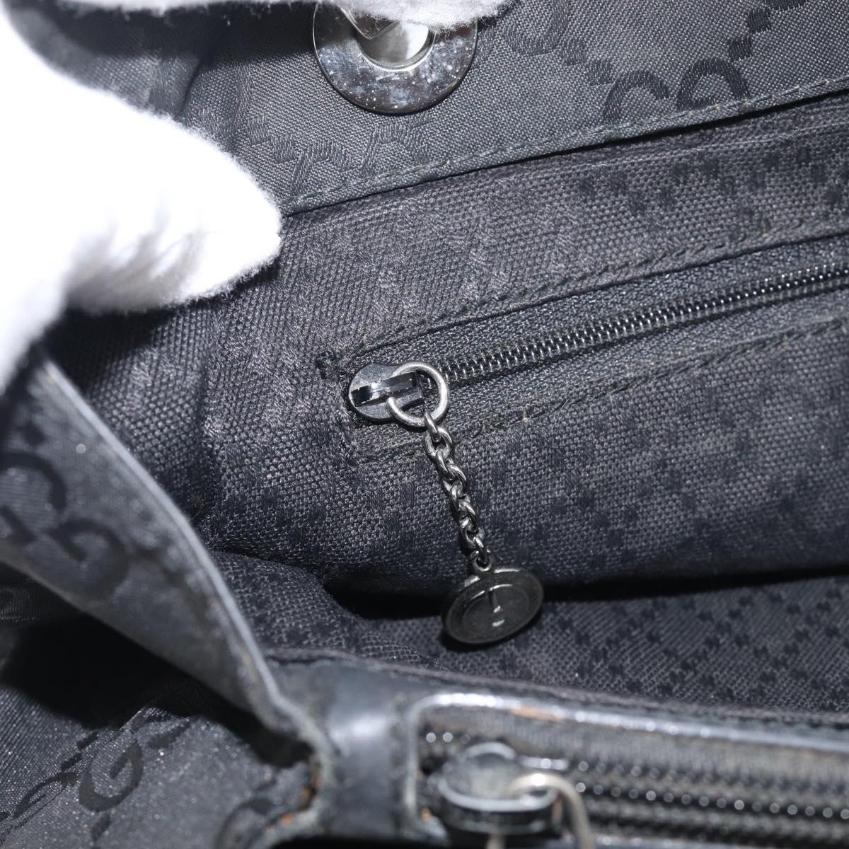 GUCCI GG Canvas Bamboo Hand Bag Nylon Black Silver 002 1010 Auth 214937