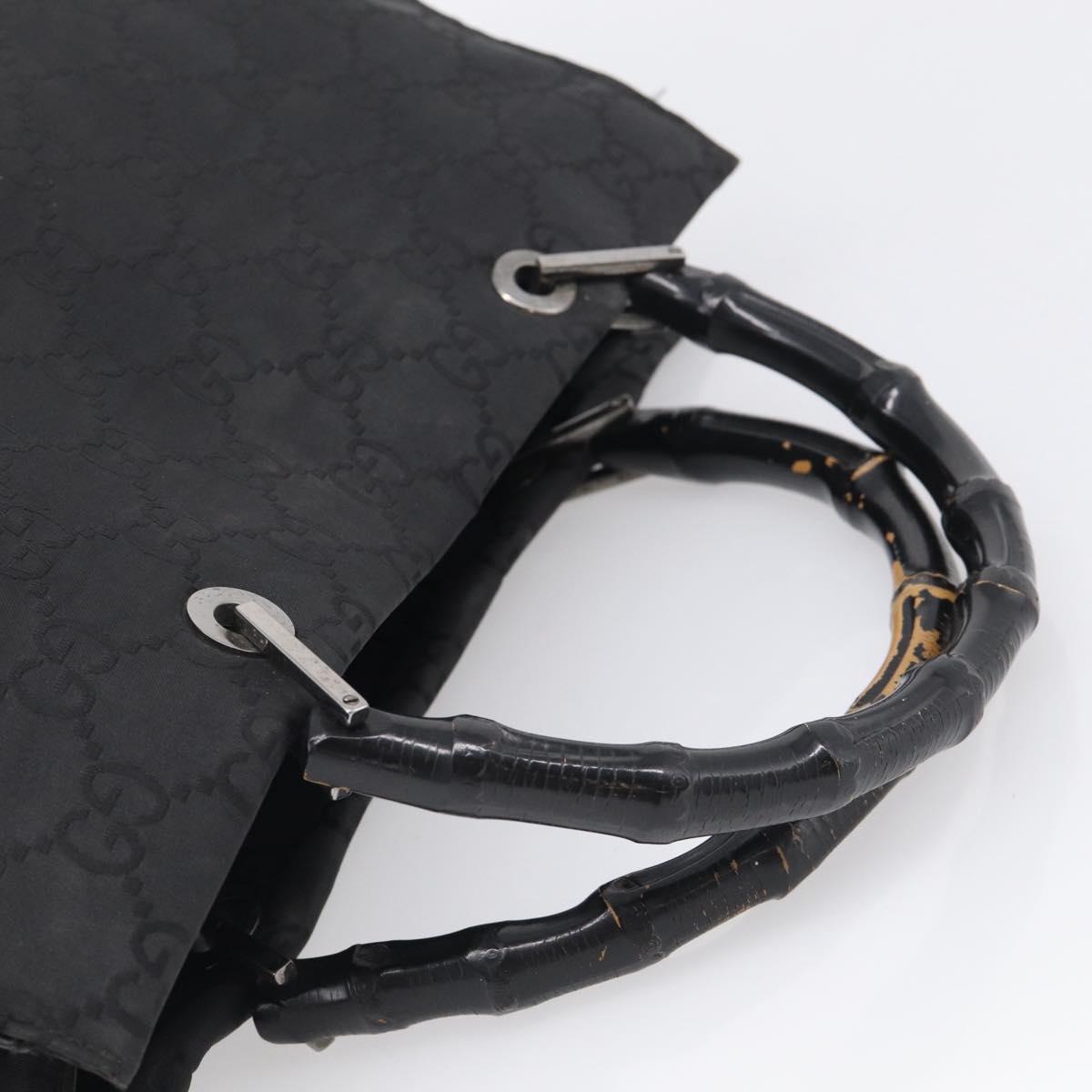 GUCCI GG Canvas Bamboo Hand Bag Nylon Black Silver 002 1010 Auth 214937