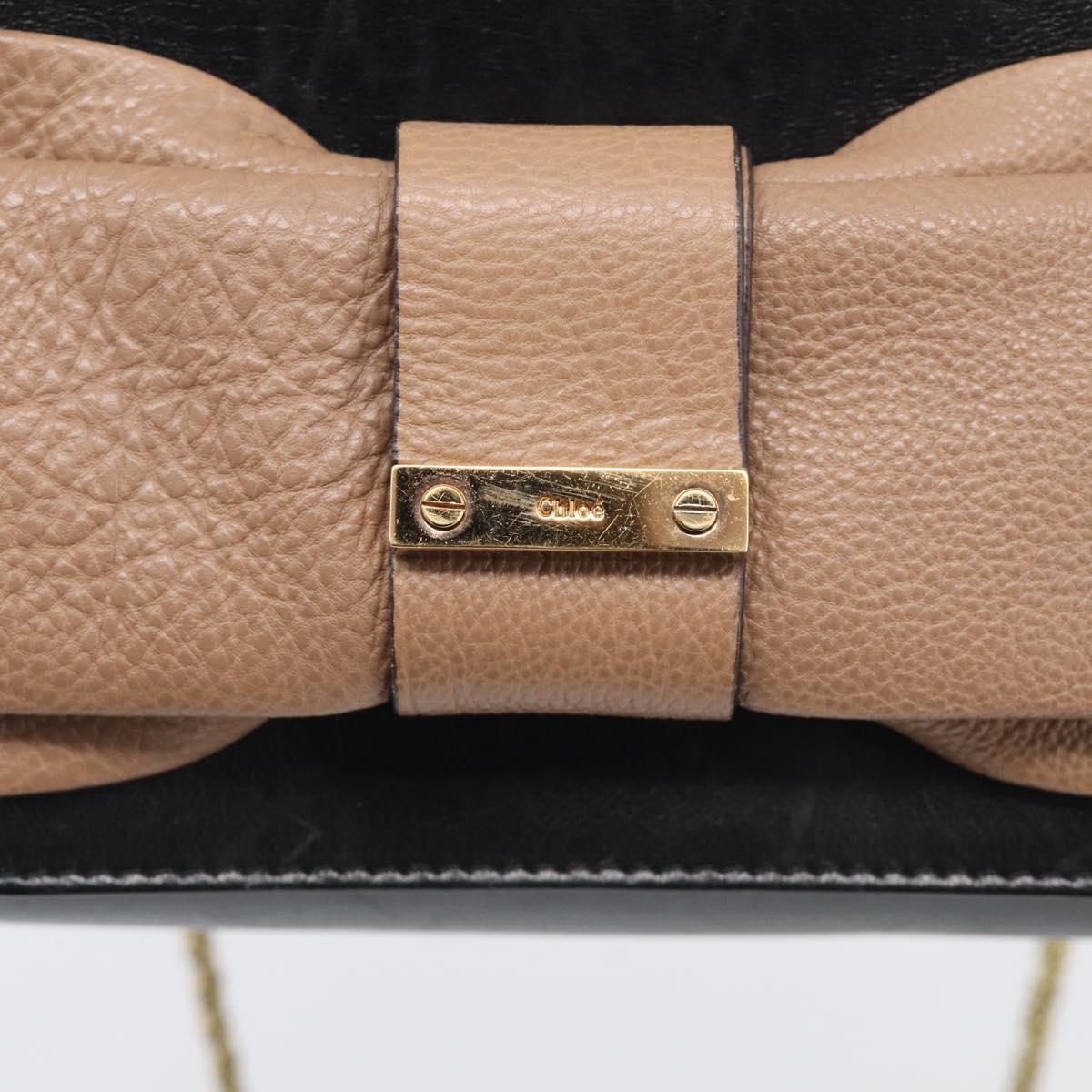 Chloe Chain Shoulder Bag Leather Black Gold Auth 214938A