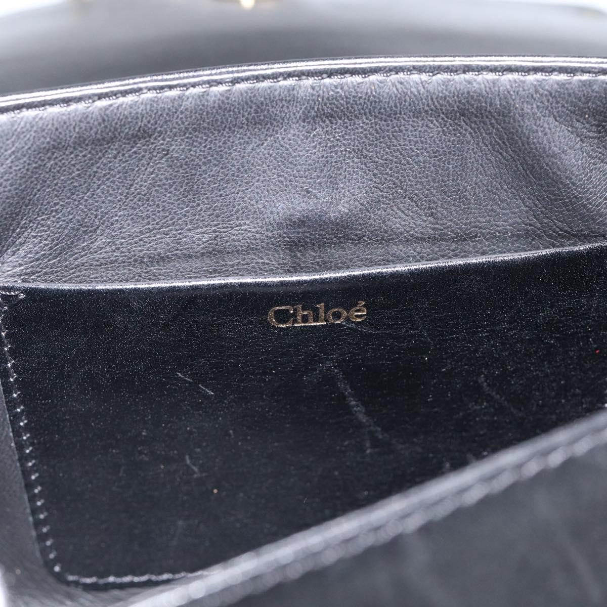 Chloe Chain Shoulder Bag Leather Black Gold Auth 214938A