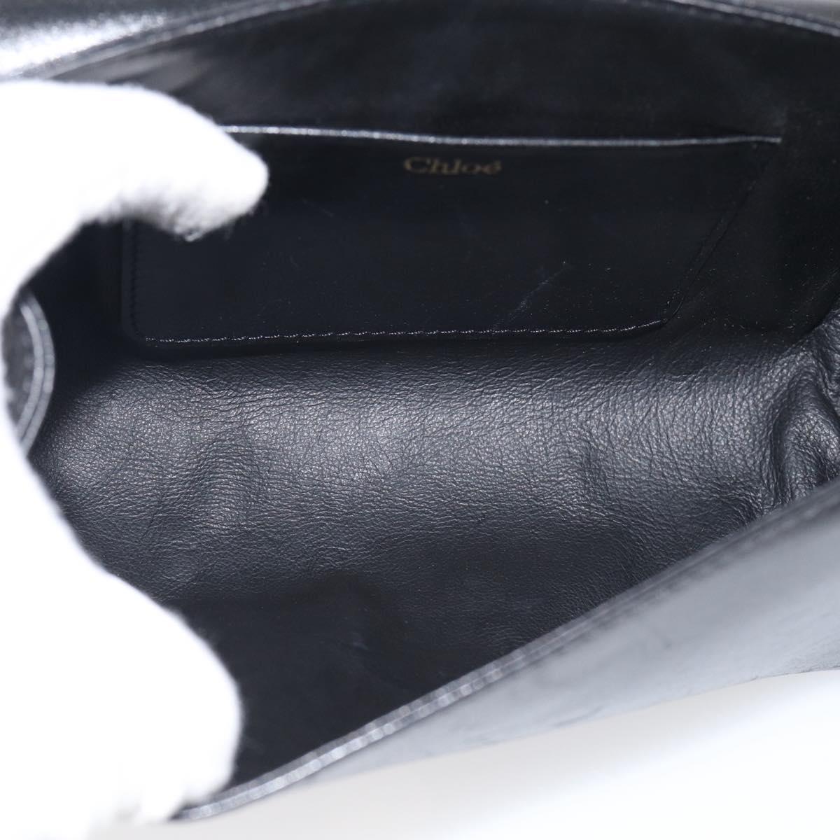 Chloe Chain Shoulder Bag Leather Black Gold Auth 214938A