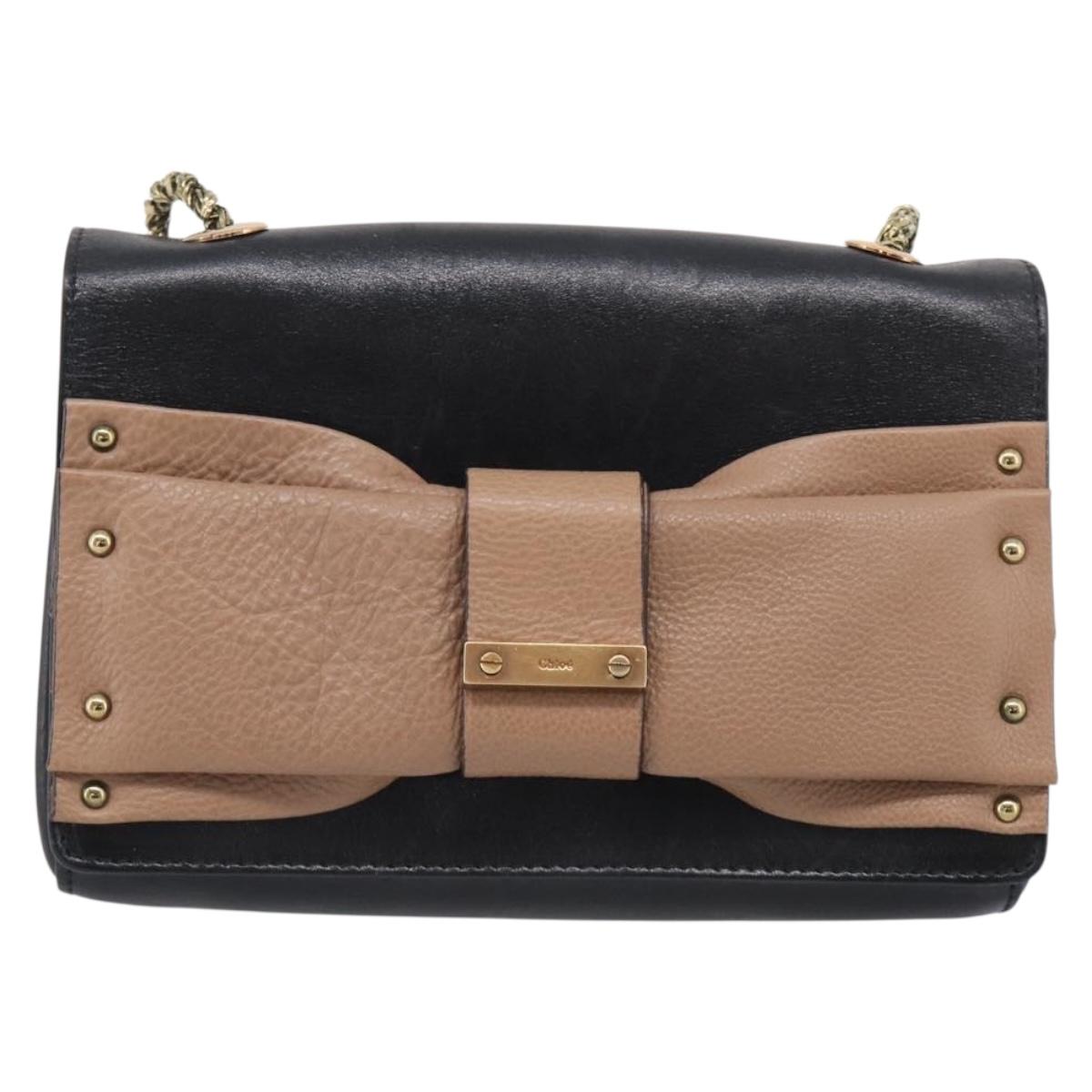 Chloe Chain Shoulder Bag Leather Black Gold Auth 214938A