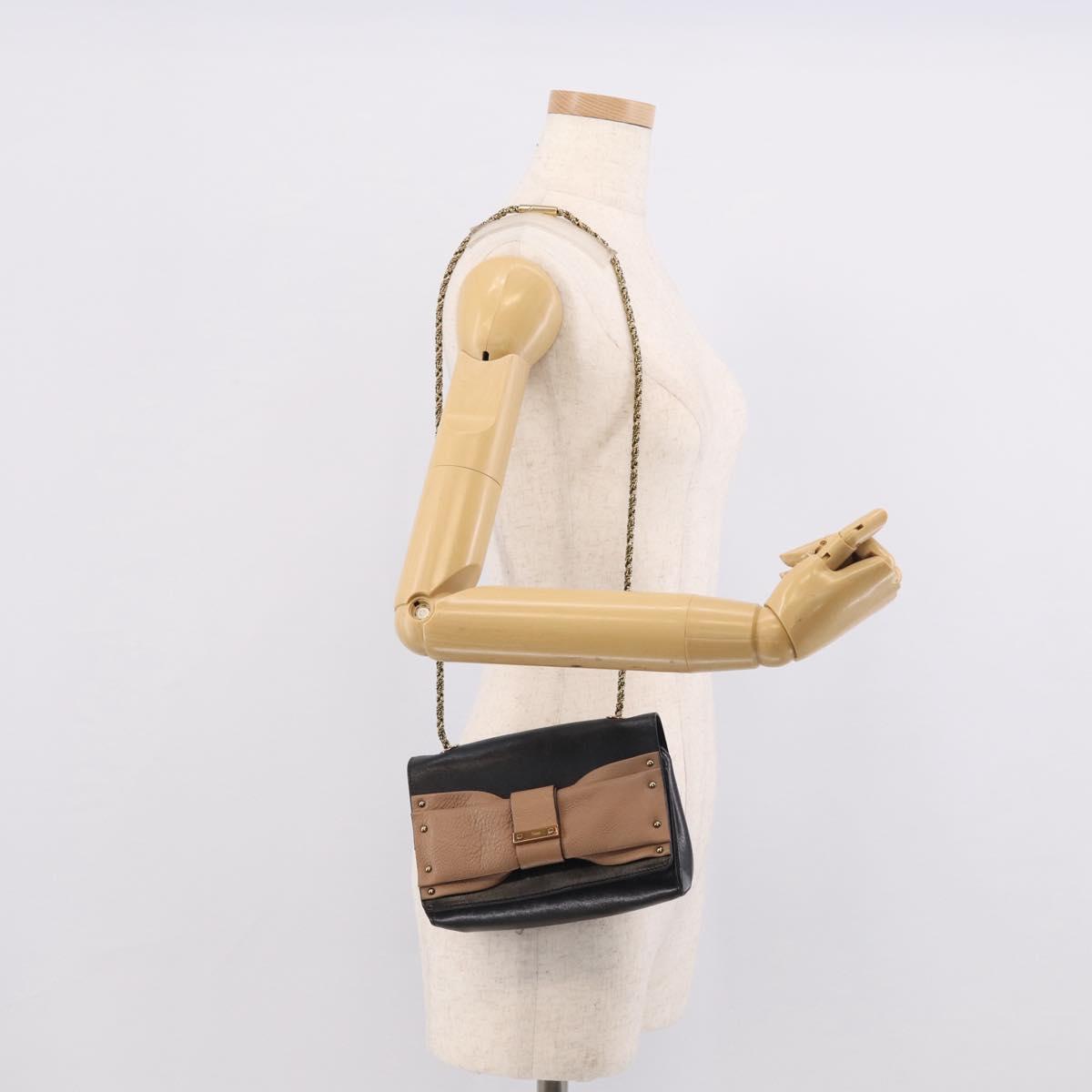 Chloe Chain Shoulder Bag Leather Black Gold Auth 214938A