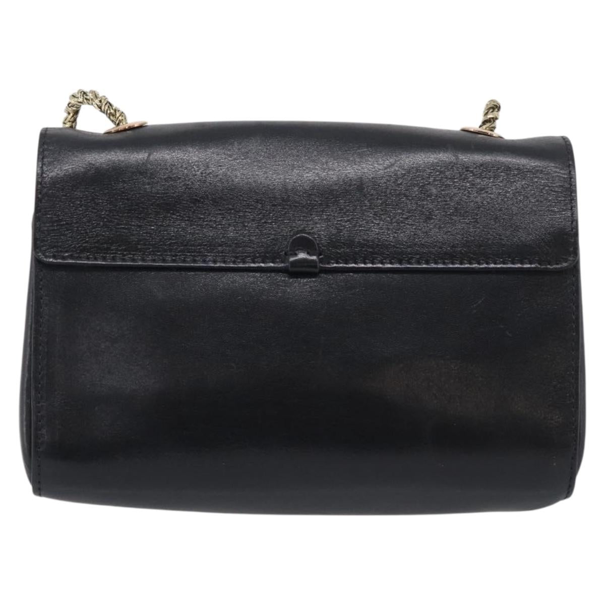 Chloe Chain Shoulder Bag Leather Black Gold Auth 214938A