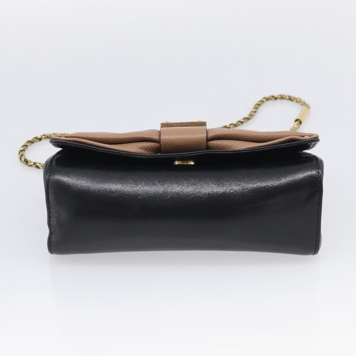 Chloe Chain Shoulder Bag Leather Black Gold Auth 214938A