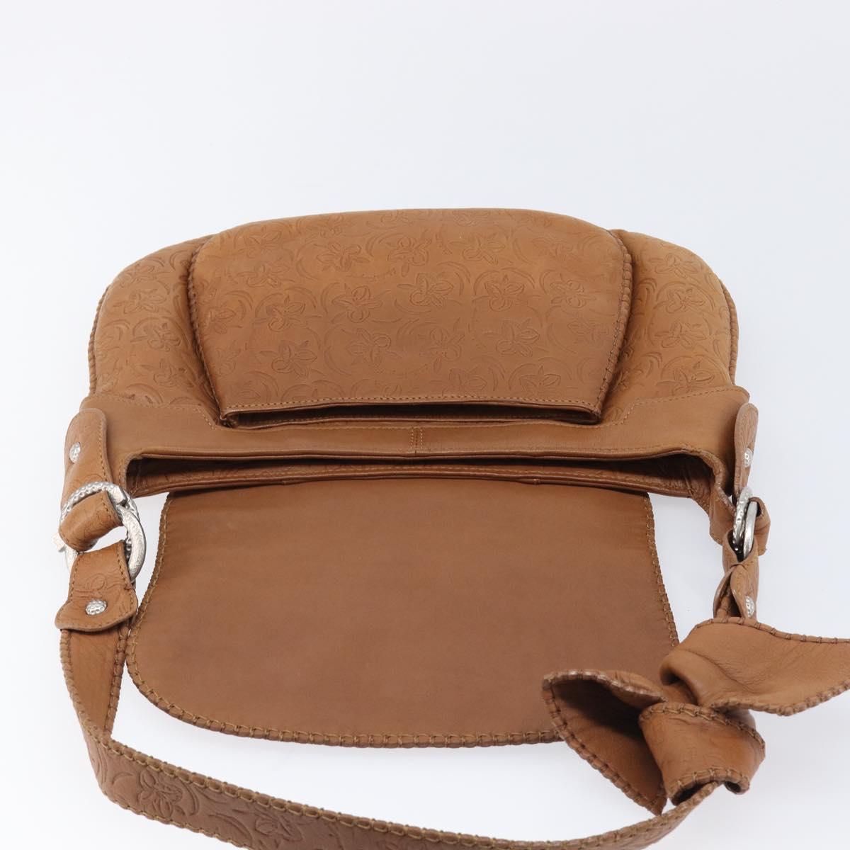 Salvatore Ferragamo Gancini Shoulder Bag Leather Brown Silver Auth 214940A