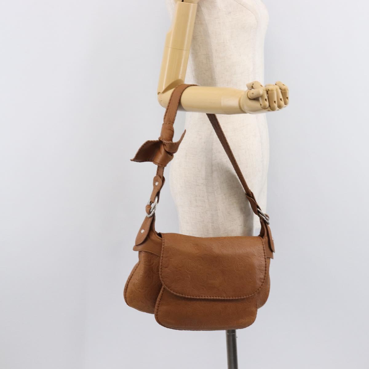 Salvatore Ferragamo Gancini Shoulder Bag Leather Brown Silver Auth 214940A