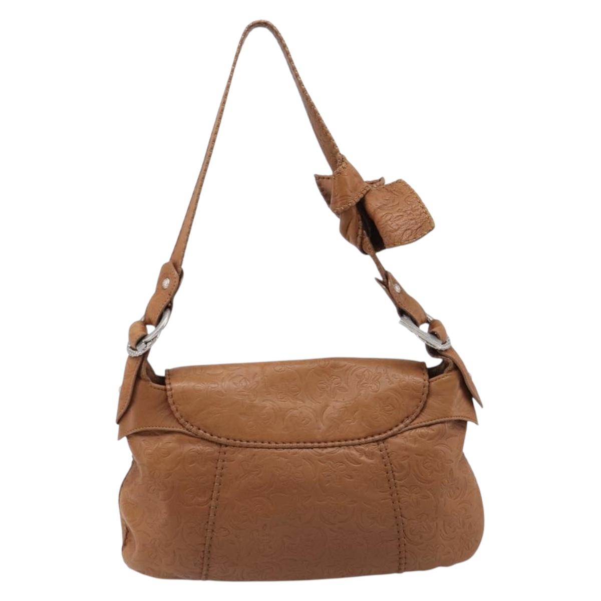 Salvatore Ferragamo Gancini Shoulder Bag Leather Brown Silver Auth 214940A