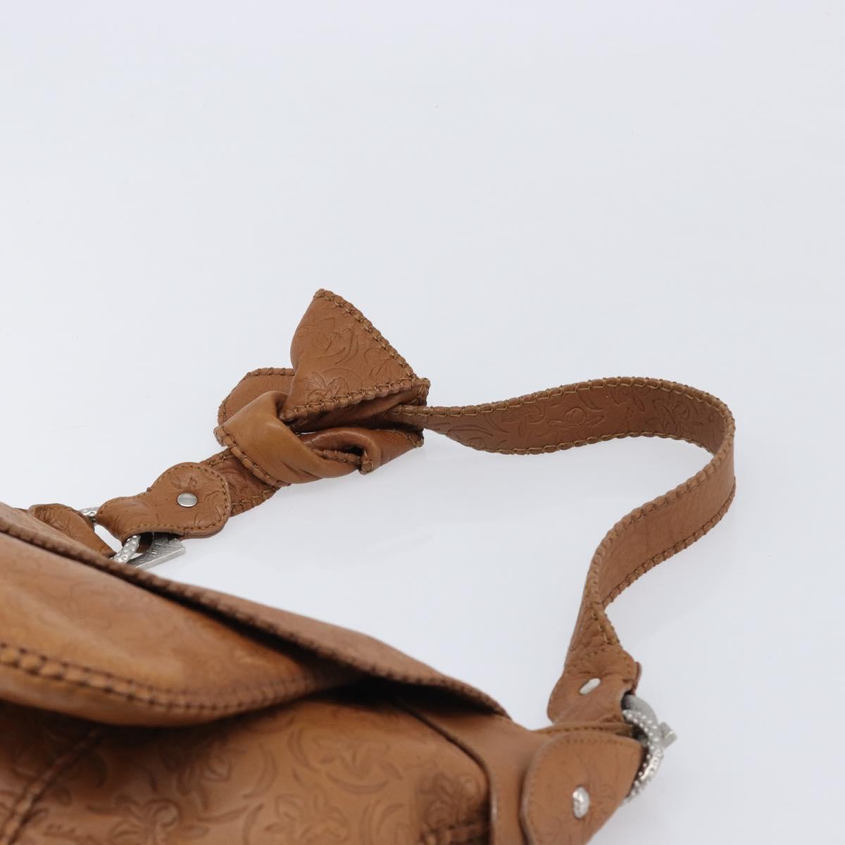 Salvatore Ferragamo Gancini Shoulder Bag Leather Brown Silver Auth 214940A