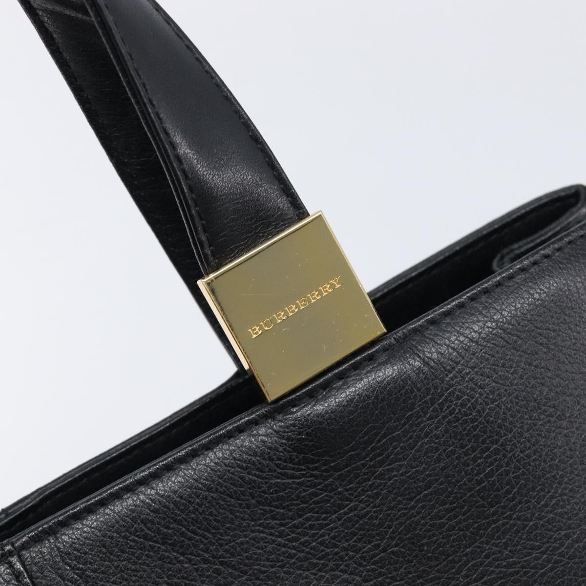 BURBERRY Hand Bag Leather Black Gold Auth 214941