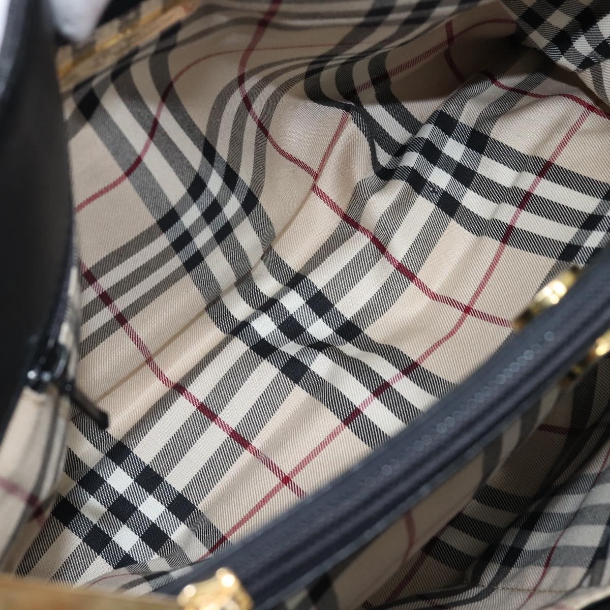 BURBERRY Hand Bag Leather Black Gold Auth 214941