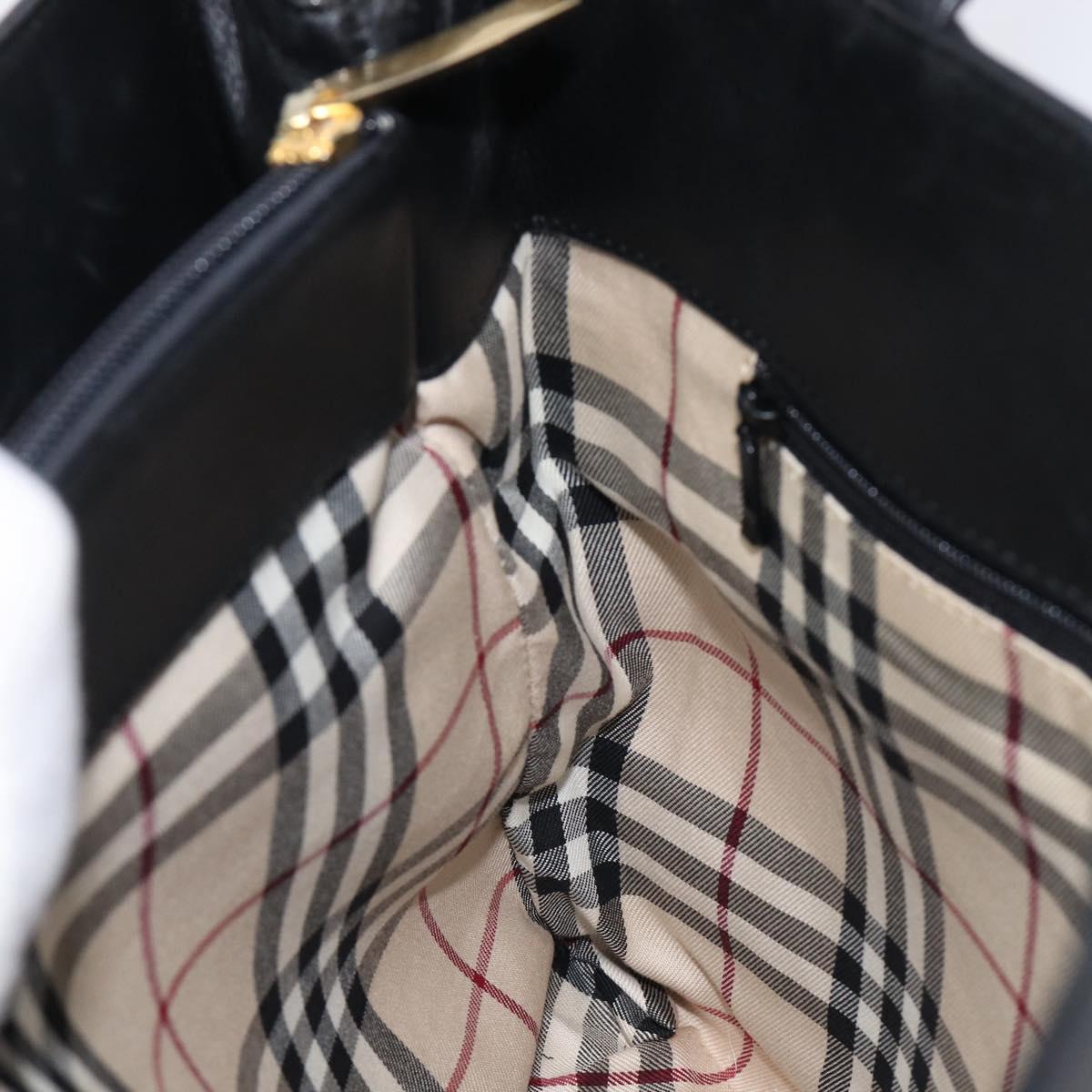 BURBERRY Hand Bag Leather Black Gold Auth 214941