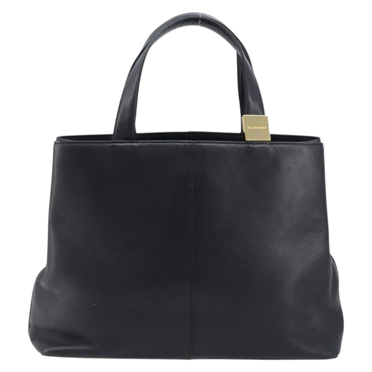 BURBERRY Hand Bag Leather Black Gold Auth 214941