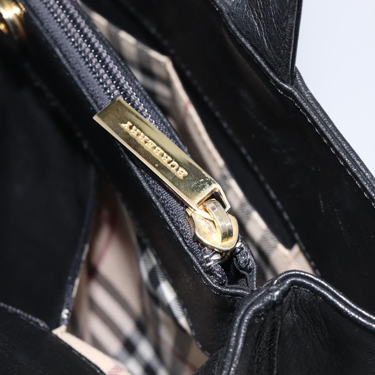 BURBERRY Hand Bag Leather Black Gold Auth 214941