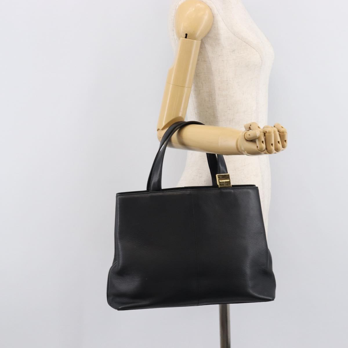 BURBERRY Hand Bag Leather Black Gold Auth 214941