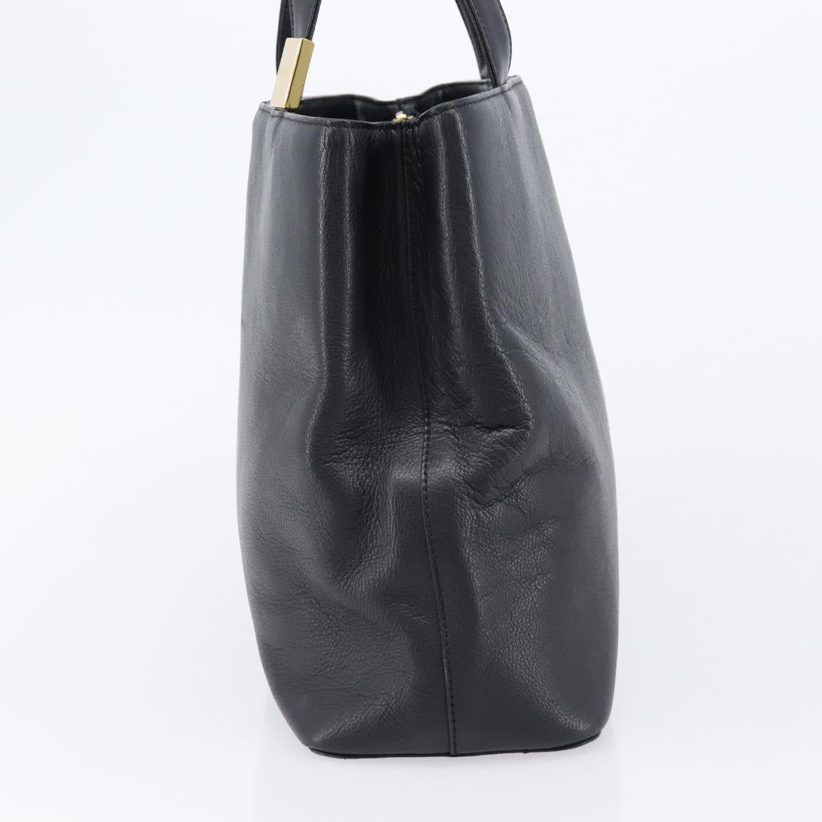 BURBERRY Hand Bag Leather Black Gold Auth 214941