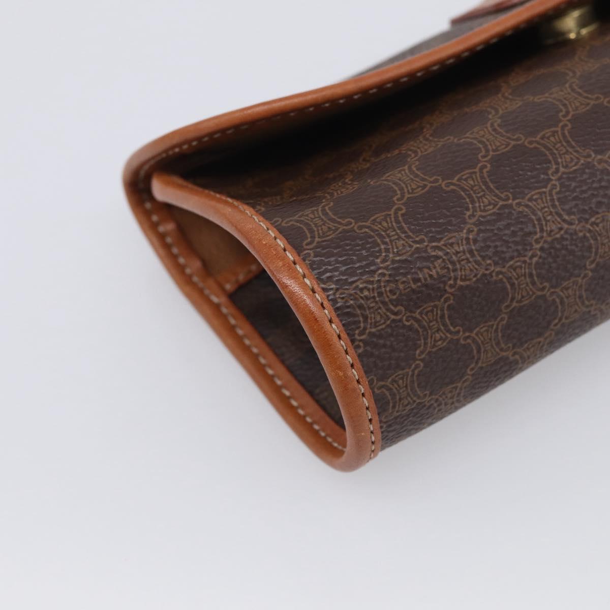 CELINE Macadam Canvas Pouch PVC Leather Brown Gold Auth 214943A