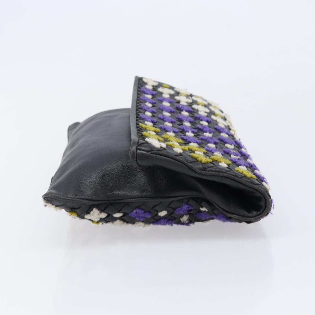 Bottega Veneta INTRECCIATO Clutch Bag Leather Black Auth 214944A