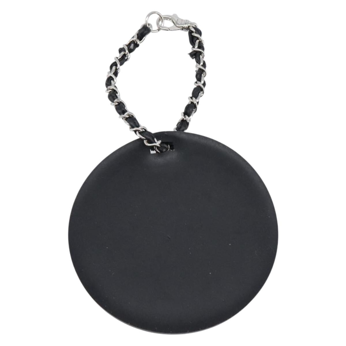 CHANEL Bag Charm Rubber Black Silver CC Auth 214946