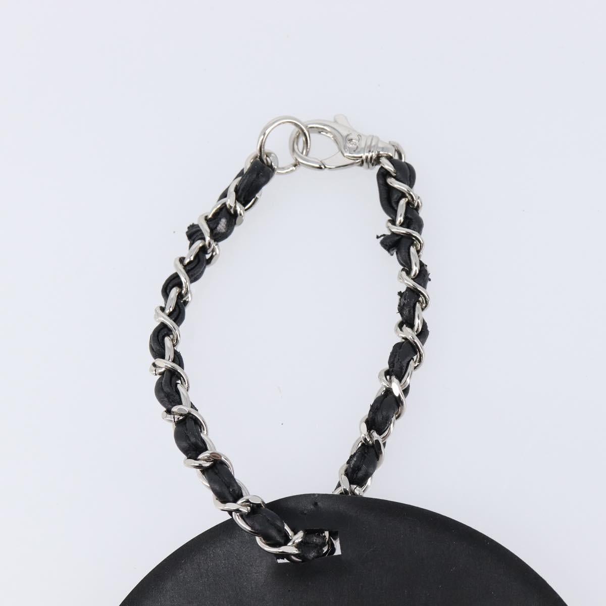 CHANEL Bag Charm Rubber Black Silver CC Auth 214946
