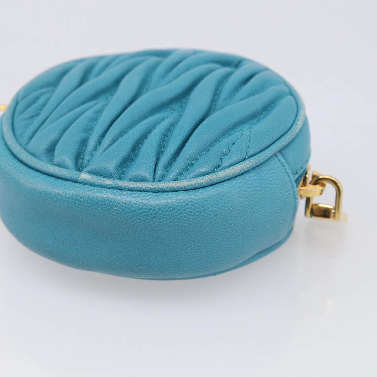 Miu Miu Matelasse Coin Purse Leather Blue Gold Auth 214948A