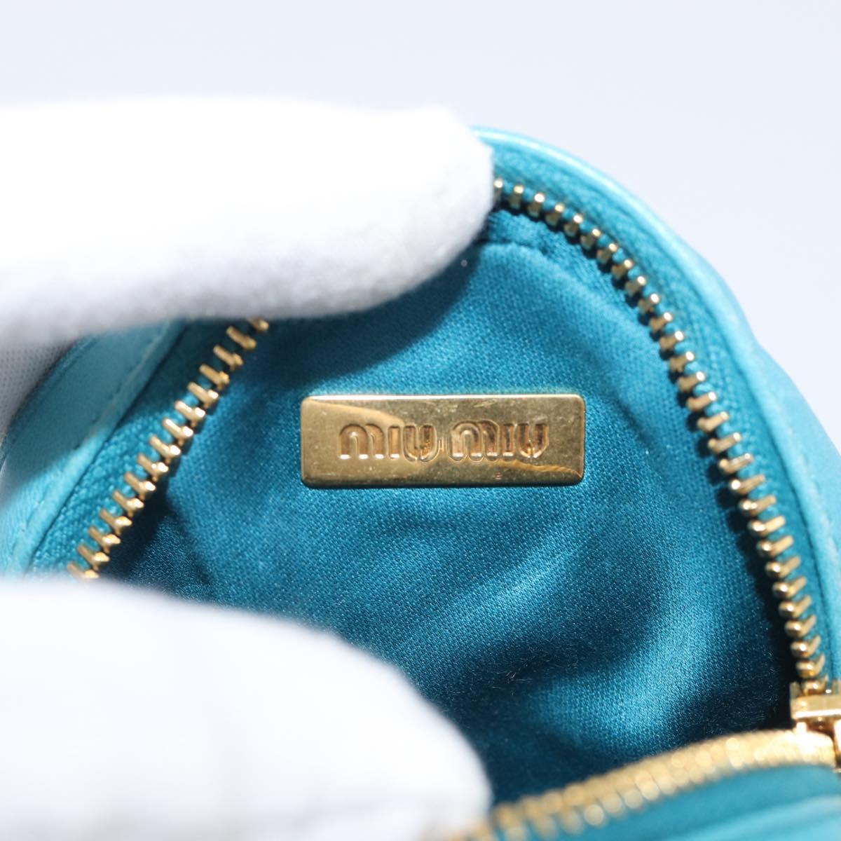 Miu Miu Matelasse Coin Purse Leather Blue Gold Auth 214948A