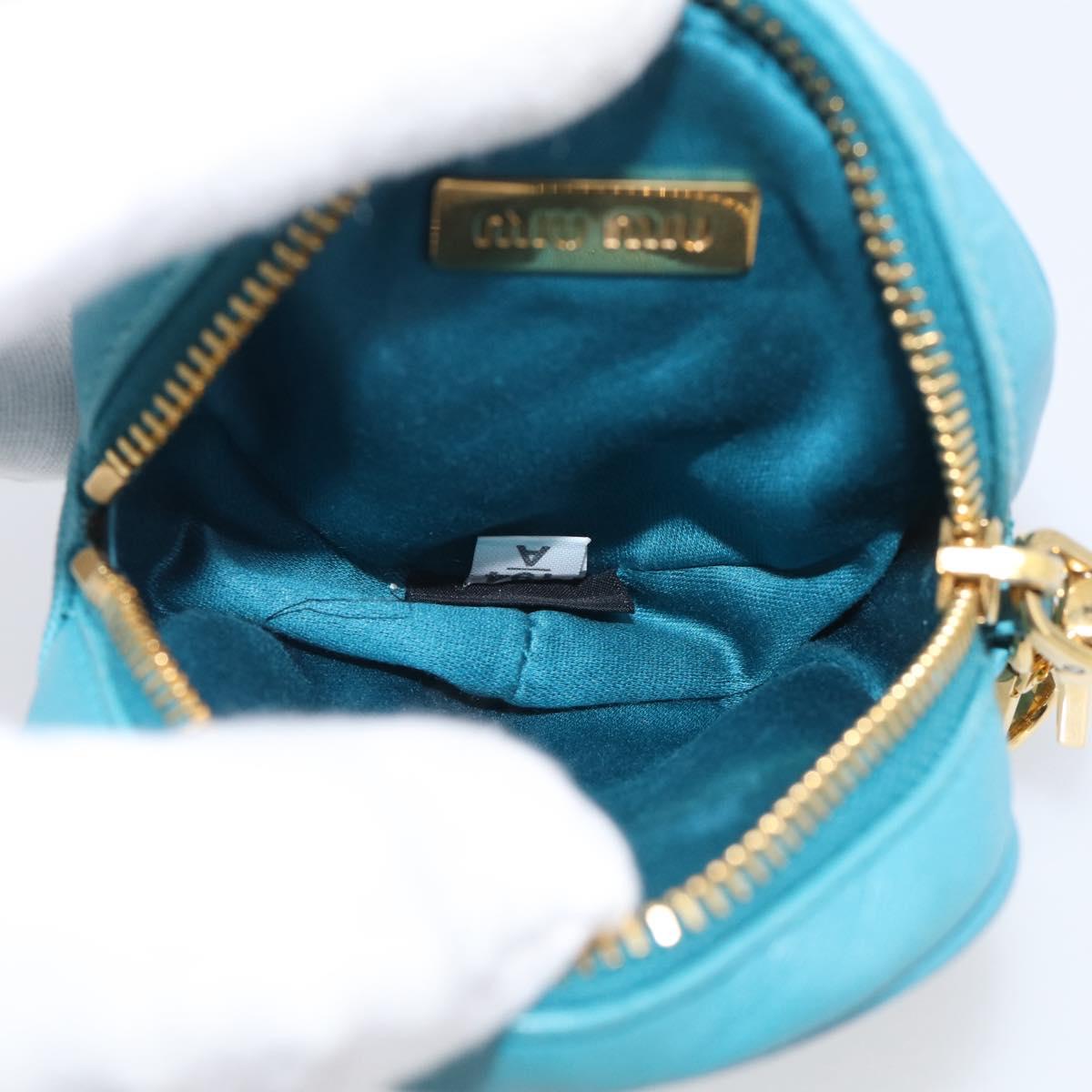 Miu Miu Matelasse Coin Purse Leather Blue Gold Auth 214948A