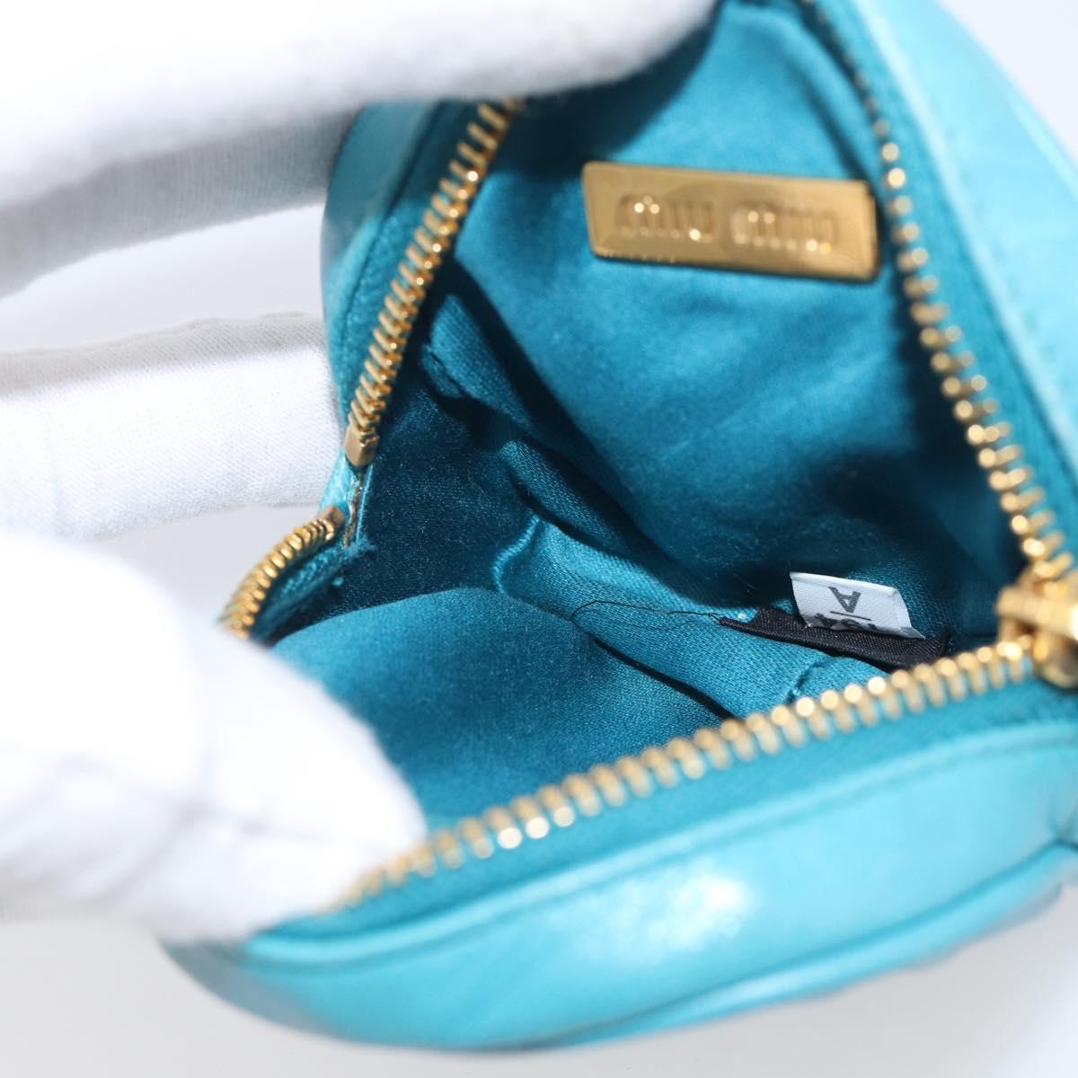 Miu Miu Matelasse Coin Purse Leather Blue Gold Auth 214948A