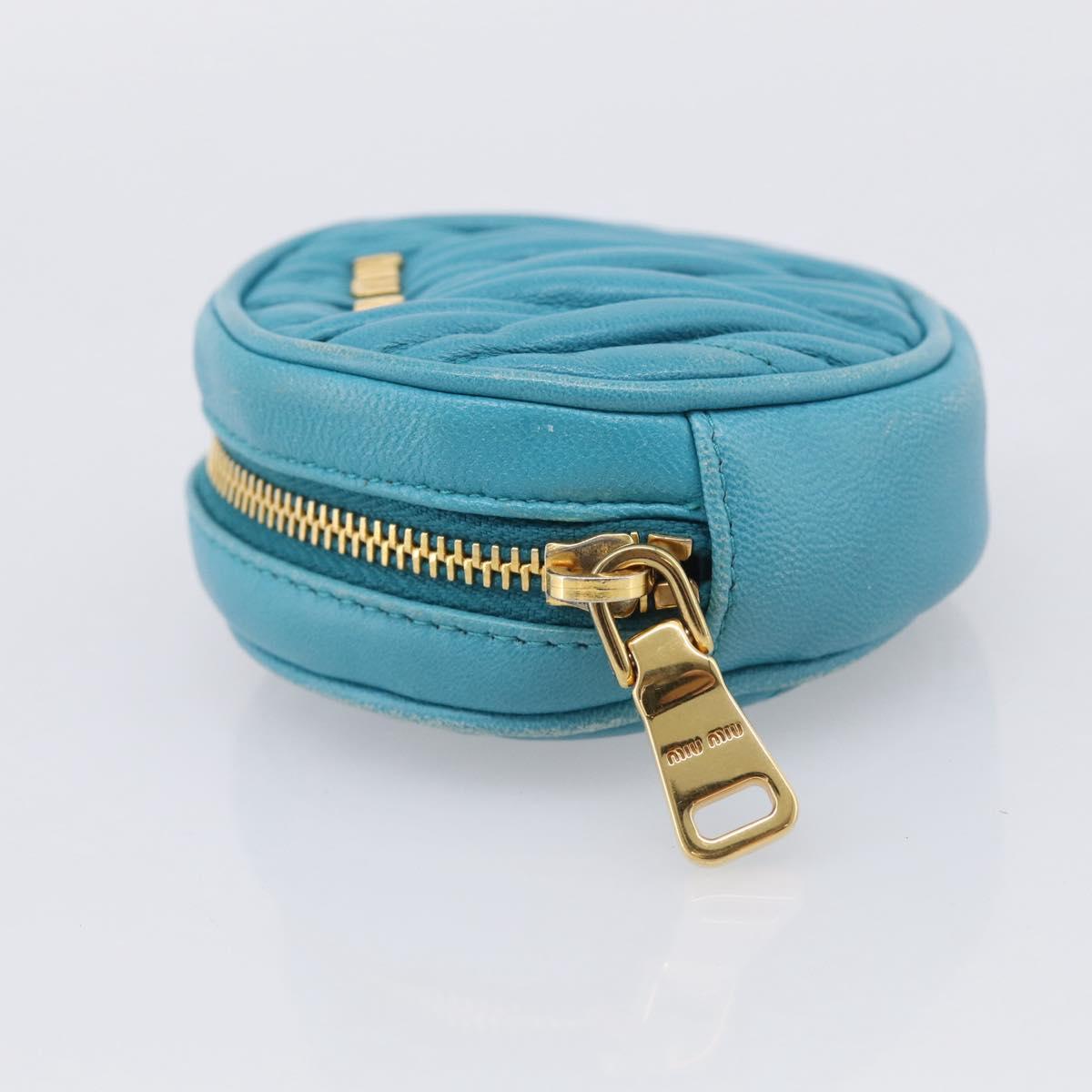 Miu Miu Matelasse Coin Purse Leather Blue Gold Auth 214948A