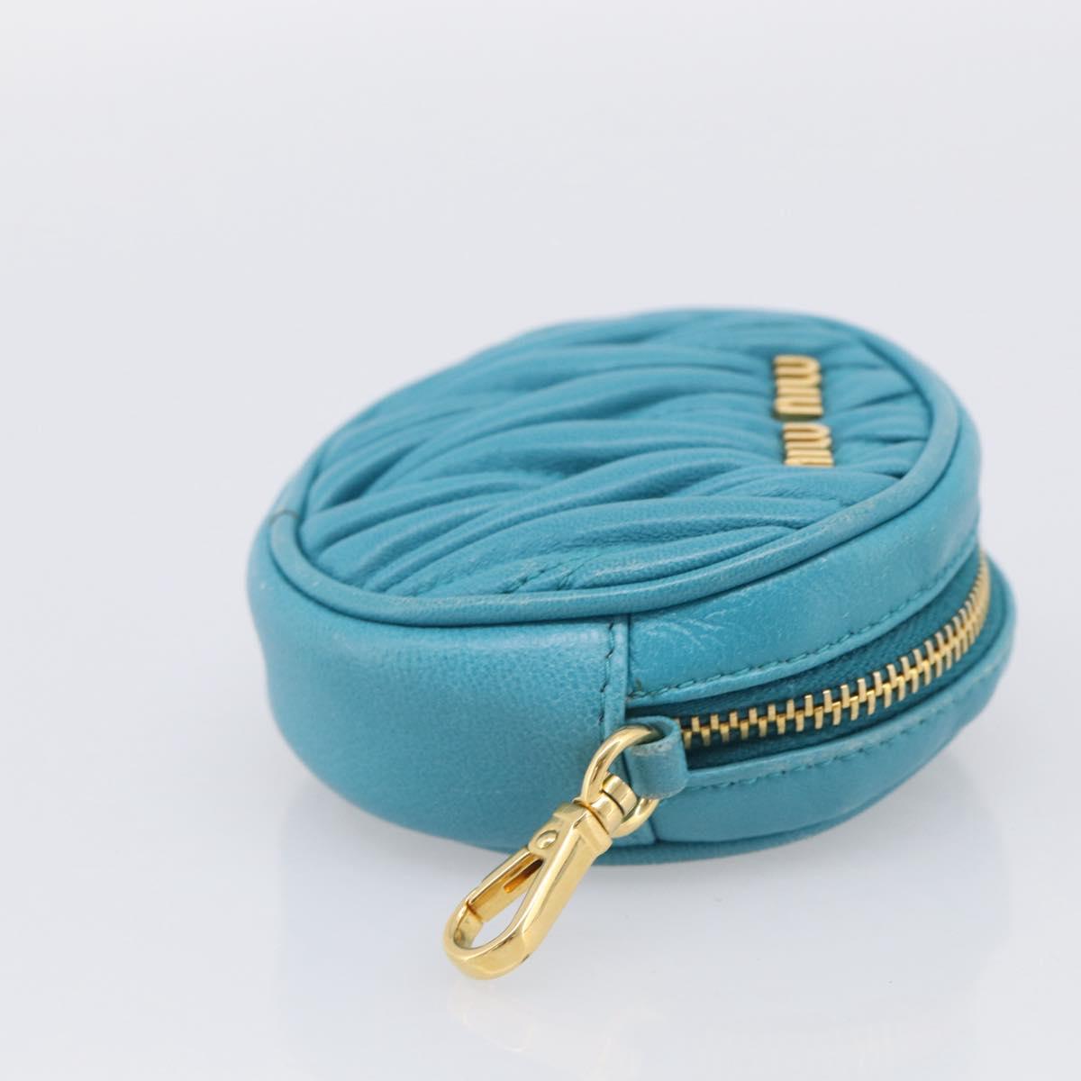 Miu Miu Matelasse Coin Purse Leather Blue Gold Auth 214948A