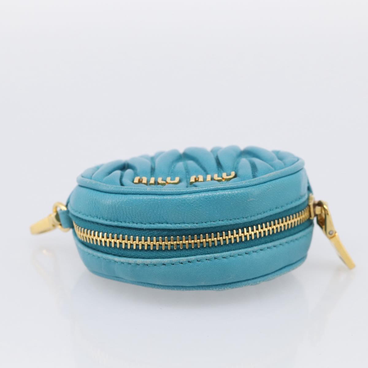 Miu Miu Matelasse Coin Purse Leather Blue Gold Auth 214948A